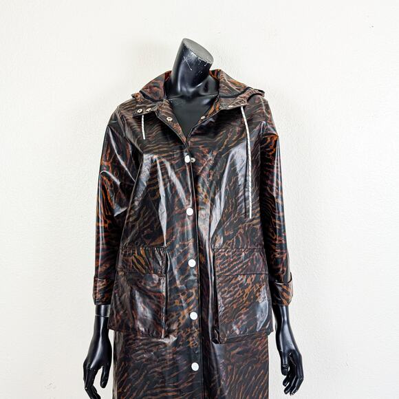 GANNI Women's Tiger Print Brown Raincoat $295 - Picture 10 of 13